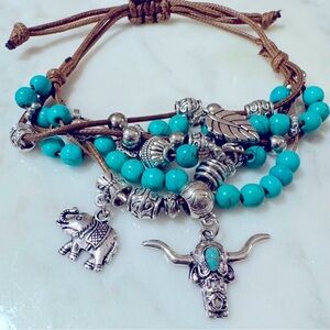 NEW Turquoise & Silver Multi-Strand Charm Bracelet